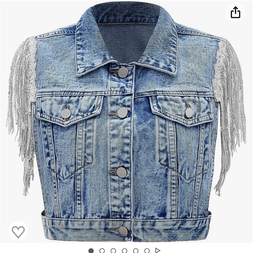 Jean vest sequin fringe.